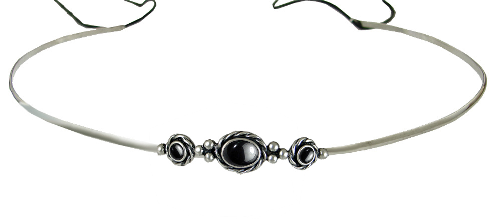 Sterling Silver Renaissance Style Exquisite Headpiece Circlet Tiara With Hematite